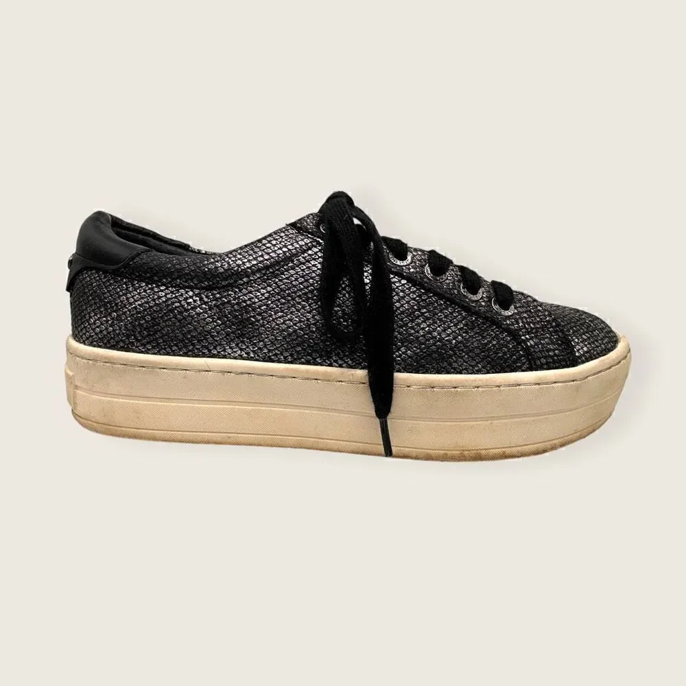 J/ Slides nyc metallic snakeskin platform sneakers women’s size 7.5 black